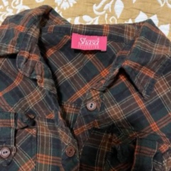 ORANGE AND GREEN Plaid Flannel Button Down - Picture 2 of 3
